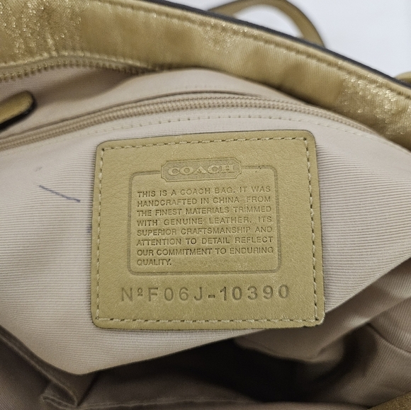 Coach Signature F06J-10390 Beaded Tote Bag In Canvas And Suede In Gold And Tan - Picture 14 of 15